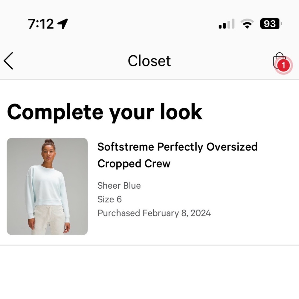 lululemon athletica Sheer Blue Cropped Crew Sweatshirt